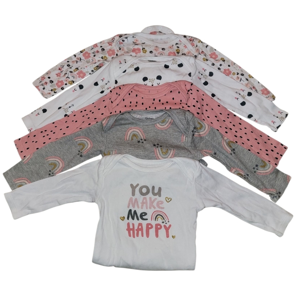 Gerber Baby Bodysuits - White, Gray, Pink